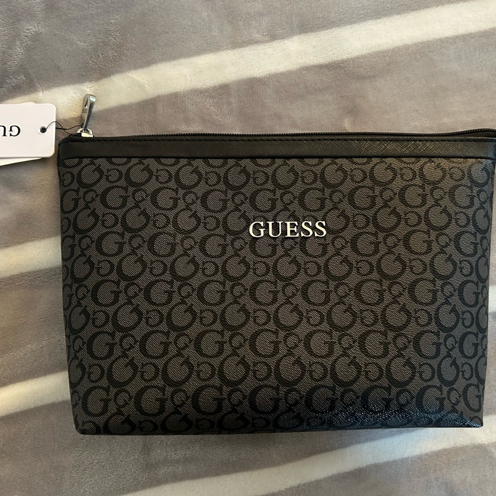 GUESS Black and Gray Monogram Toiletry Bag